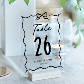 Black Hand Drawn Bow Wedding Acrylic Table Number Acryleinladungen