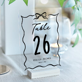 Black Hand Drawn Bow Wedding Acrylic Table Number Acryleinladungen