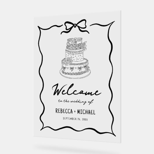 Black Hand Drawn Bow Wedding Welcome Acrylschild (Winkel)