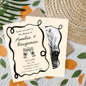 Black hand drawn champagne Whimsical Wedding  Einladung