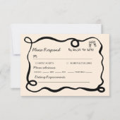 Black hand drawn champagne whimsical wedding RSVP karte (Vorderseite)