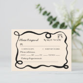 Black hand drawn champagne whimsical wedding RSVP karte (Stehend Vorderseite)