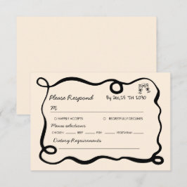 Black hand drawn champagne whimsical wedding RSVP karte