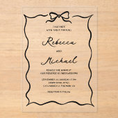 Black Hand Drawn Coquette Bow Wedding Acryleinladungen (Vorderseite)