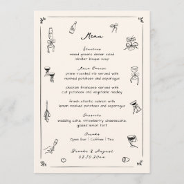 Black Hand Drawn Doodle Wedding Menükarte