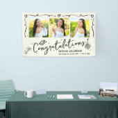 Black Hand Drawn Doodles Graduation 3 Photo Cream Banner (Messeveranstaltung)