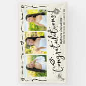 Black Hand Drawn Doodles Graduation 3 Photo Cream Banner (Vertikal)