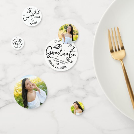 Black Hand Drawn Doodles Graduation 3 Photo White Konfetti (Gruppe)