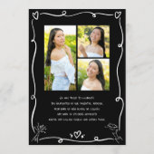 Black Hand Drawn Doodles Graduation 4 Photo White Ankündigung (Rückseite)