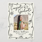 Black Hand Drawn Doodles Graduation Photo Cream Ankündigung (Vorderseite)
