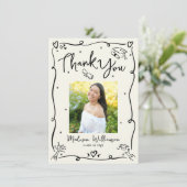 Black Hand Drawn Doodles Photo Graduation Cream Dankeskarte (Stehend Vorderseite)
