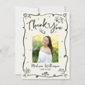 Black Hand Drawn Doodles Photo Graduation Cream Dankeskarte (Vorderseite)
