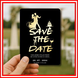 Black Hand Drawn Funky Whimsical Minimal Wedding Folieneinladung