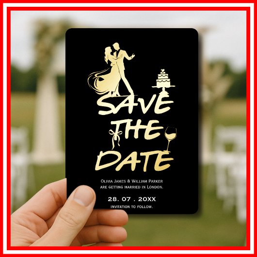 Black Hand Drawn Funky Whimsical Minimal Wedding Folieneinladung