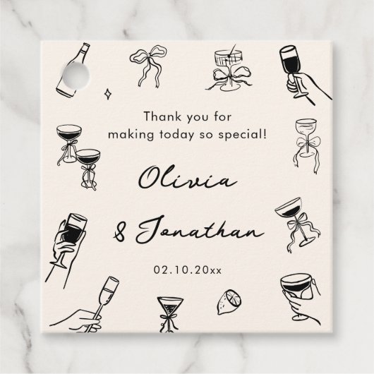 Black Hand Drawn Quirky Wedding Geschenkanhänger (Vorderseite)