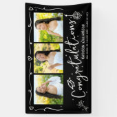 Black Hand Drawn Style Doodles Graduation 3 Photo Banner (Vertikal)
