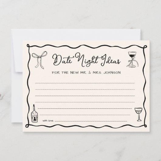 Black Hand Drawn Wedding Date Night Ideenkarte Einladung (Vorderseite)