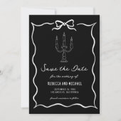 Black Hand Drawn White Bow Photo Wedding Save The Date (Vorderseite)