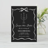 Black Hand Drawn White Bow Photo Wedding Save The Date (Stehend Vorderseite)
