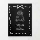 Black Hand Drawn White Bow QR Code Photo Wedding Dreifach Gefaltete Einladung (Cover)