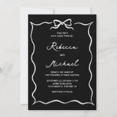 Black Hand Drawn White Bow QR Code Photo Wedding Einladung (Vorderseite)