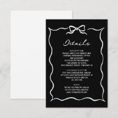 Black Hand Drawn White Bow Wedding Details Begleitkarte (Vorne/Hinten)