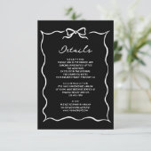 Black Hand Drawn White Bow Wedding Details Begleitkarte (Stehend Vorderseite)