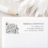 Black Hand Drawn Wildflowers Rustic Return Address (Insitu)