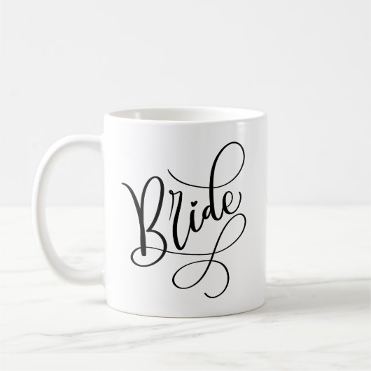 Black Hand Letted Script Bride personalisierte Mug Kaffeetasse (Links)