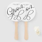 Black Hand Letted Script Groom Wedding Fan Fächer (Vorne und Hinten)