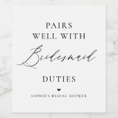 Black Handgeschriebene Kalligrafie Bridesmaid Weinetikett (Einzelnes Label)