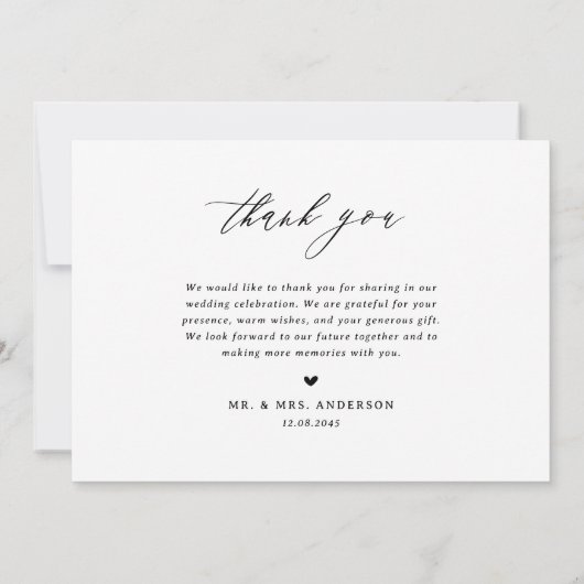 Black Handwriting Calligraphy Wedding Dankeskarte (Rückseite)
