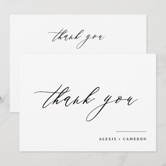 Black Handwriting Calligraphy Wedding Dankeskarte (Vorne/Hinten)
