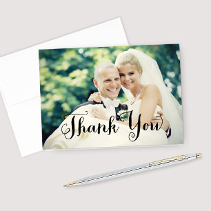 Black Handwriting Script Wedding Foto Dankeskarte