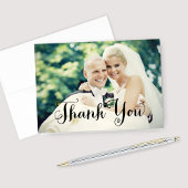 Black Handwriting Script Wedding Foto Dankeskarte