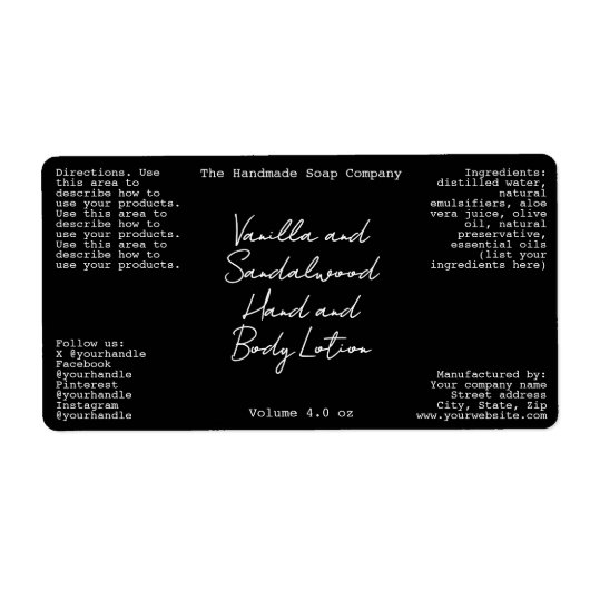 Black Handwritten Look Cosmetics Bottle Label (Vorne)