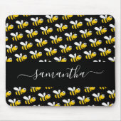 Black happy bumble bees fun humor monogram script mousepad (Vorne)