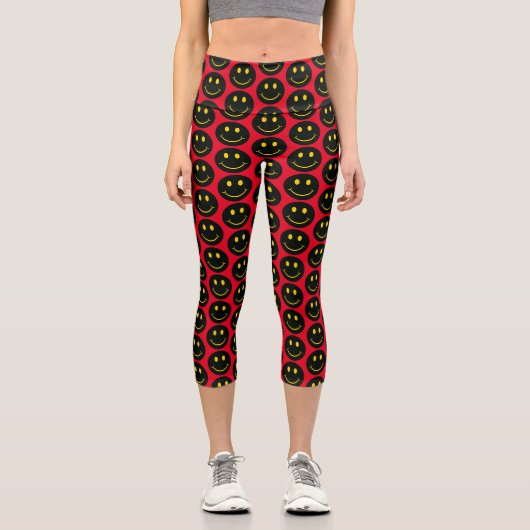 Black Happy Face Capri Leggings (Vorderseite)