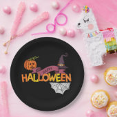 Black Happy Halloween Greeting Paper Plate Pappteller (Party)