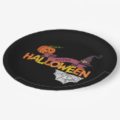 Black Happy Halloween Greeting Paper Plate Pappteller (Schrägansicht)