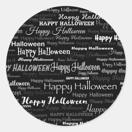 Black Happy Halloween Moderne Typografie Runder Aufkleber (Vorderseite)