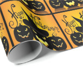 Black Happy Halloween Pumpkins Geschenkpapier (Rolleneckpunkt)