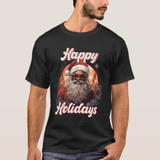 Black Happy Holidays Afroamerikaner Santa Black T-Shirt (Vorderseite)