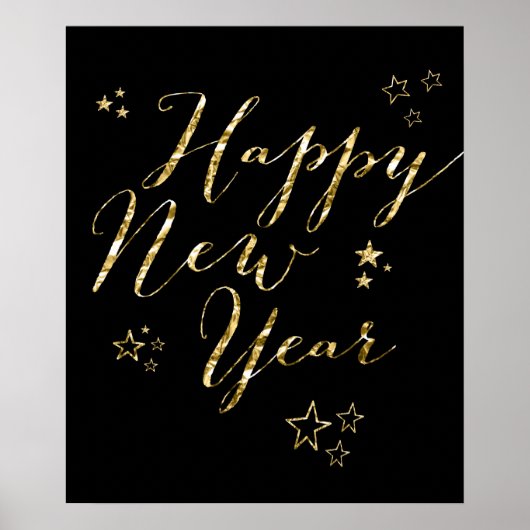 Black Happy New Year Gold Foil Sign Print Poster (Vorne)