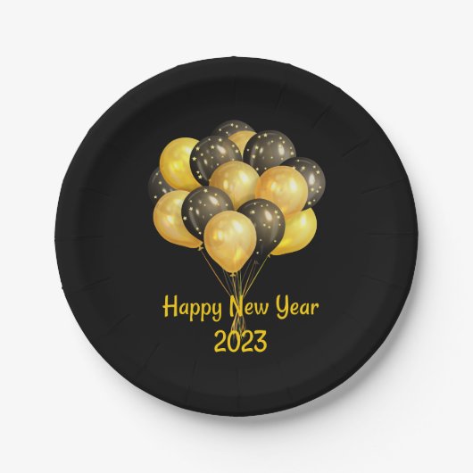 Black Happy New Years 2023 Paper-Teller Pappteller (Vorderseite)