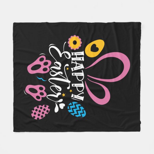 Black Happy Oaster Niedlich Bunny Ostereier Hunt Fleecedecke (Vorderseite (Horizontal))