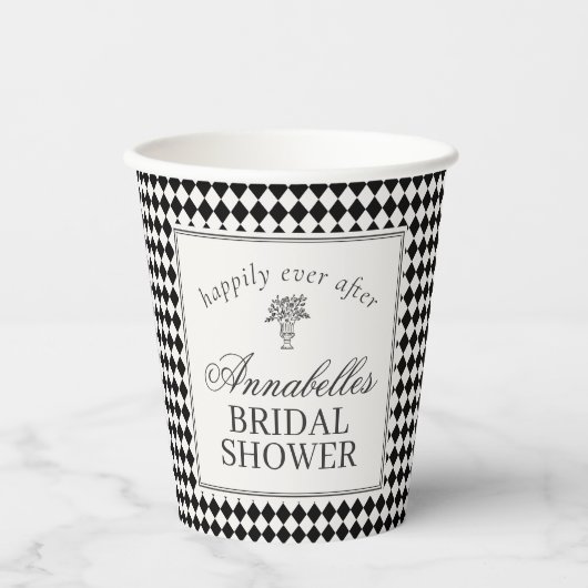 Black Harlequin Checkered Bridal Shower Pappbecher (Vorderseite)