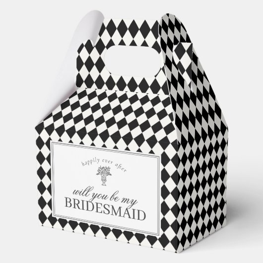 Black Harlequin Checkered Bridesmaid Proposal Box Geschenkschachtel (Vorderseite)