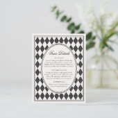 Black Harlequin Checkered Finer Details Wedding Begleitkarte (Stehend Vorderseite)