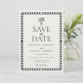 Black Harlequin Checkered Save the Date Einladung (Stehend Vorderseite)